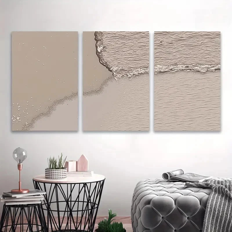 3pcs Close-Up Beach Scene with Pebbles & Waves Wall Art Set Canvas Framed 50x70cm - High Quality Print 100% Australian Made Wall Canvas Ready to Hang - Bella Home Decor