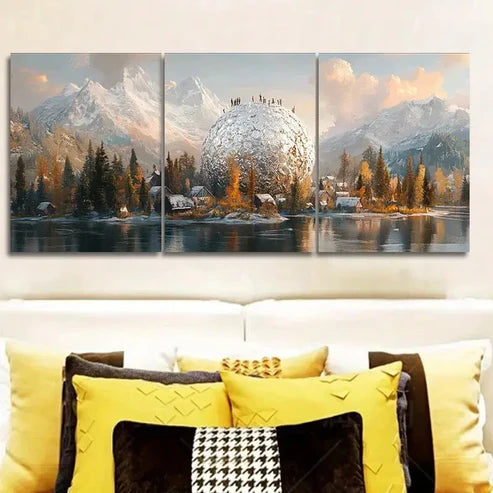 3pcs Snow-Capped Island (2) Wall Art Canvas Unframed - High Quality Print 100% Australian Made Wall Canvas