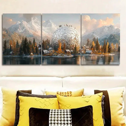 3pcs Snow-Capped Island (2) Wall Art Canvas Unframed - High Quality Print 100% Australian Made Wall Canvas