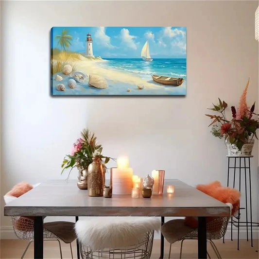 Modern Minimalist Coastal Wall Art Canvas Office Home Room Framed 120x60cm