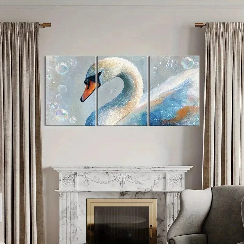 3pcs Elegant Swan Art Abstract Bubbles Design Metal Print Ready to Hang Art - Bella Home Decor