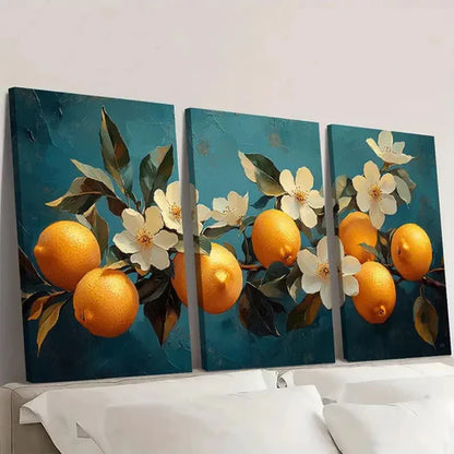 3pcs Vibrant Lemon & Floral Design O Wall Art Set Canvas Unframed - High Quality Print 100% Australian Made Wall Canvas