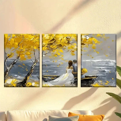 3pcs  Romantic Autumn Scene Couple Under Tree Wall Art Set Canvas Framed 60x90cm - High Quality Print 100% Australian Made Wall Canvas Ready to Hang - Bella Home Decor