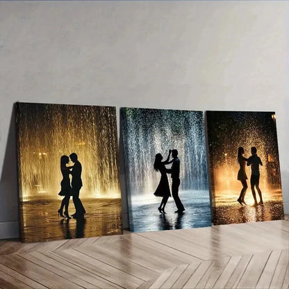 3pcs Walk in the rain Wall Art Set Canvas Framed 50x70cm - High Quality Print 100% Australian Made Wall Canvas Ready to Hang