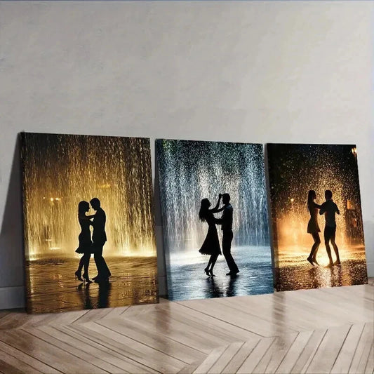 3pcs Walk in the rain Wall Art Set Canvas Framed 50x70cm - High Quality Print 100% Australian Made Wall Canvas Ready to Hang
