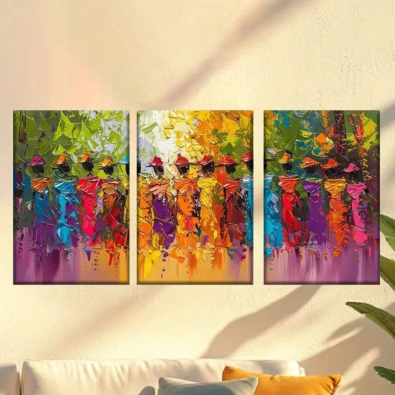 3pcs Vibrant Abstract Dancers Colorful Attire Wall Art Set Canvas Framed 60x90cm - High Quality Print 100% Australian Made Wall Canvas Ready to Hang