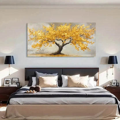 Golden Autumn Trees Abstract Wall Art Canvas Office Home Room Framed 120x60cm