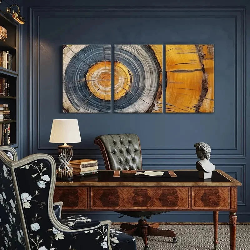 3pcs Circle Art Tree Rings Abstract Art Metal Print Ready to Hang Art - Bella Home Decor