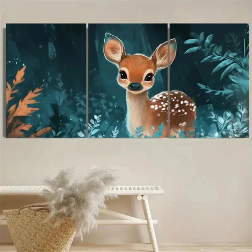 3pcs Whimsical Teal Deer Wall Art Set Canvas Unframed - High Quality Print 100% Australian Made Wall Canvas - Bella Home Decor