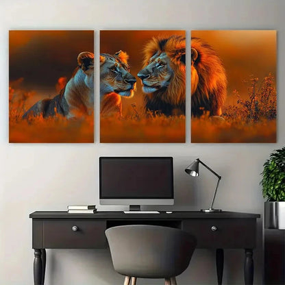 3pcs A Pair of Joyful Lions in Love Illustration Metal Print Ready to Hang Art - Bella Home Decor