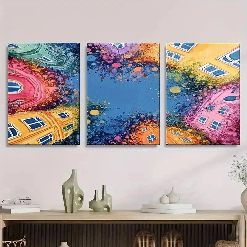 3pcs Abstract Art In The Center Wall Art Set Canvas Framed 50x70cm - High Quality Print 100% Australian Made Wall Canvas Ready to Hang - Bella Home Decor
