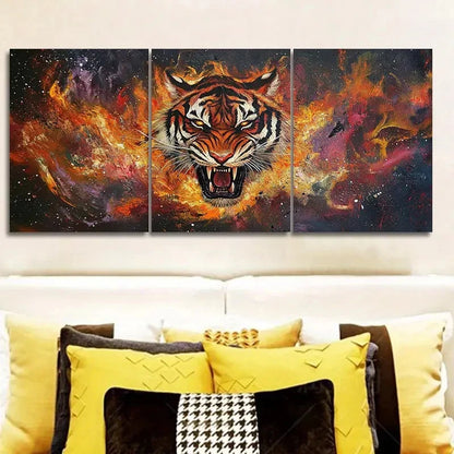 3pcs Flame Tiger ART Painting  Wall Art Set Canvas Framed 50x70cm - High Quality Print 100% Australian Made Wall Canvas Ready to Hang