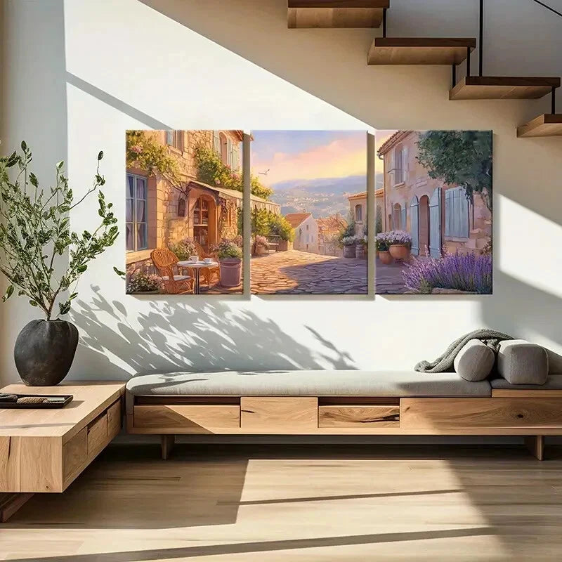 3pcs Village Flowers Bird Vintage Painting Metal Print Ready to Hang Art - Bella Home Decor