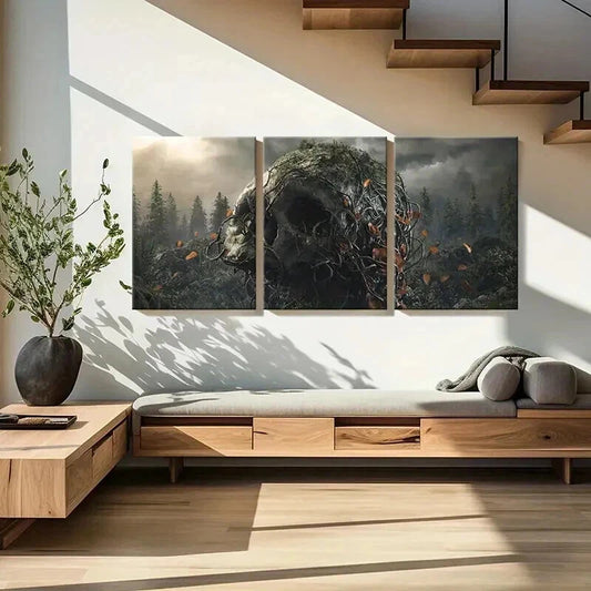 3pcs Creepy Skeleton Entwined in Vines Wall Art Set Canvas Framed 40x60cm - High Quality Print 100% Australian Made Wall Canvas Ready to Hang