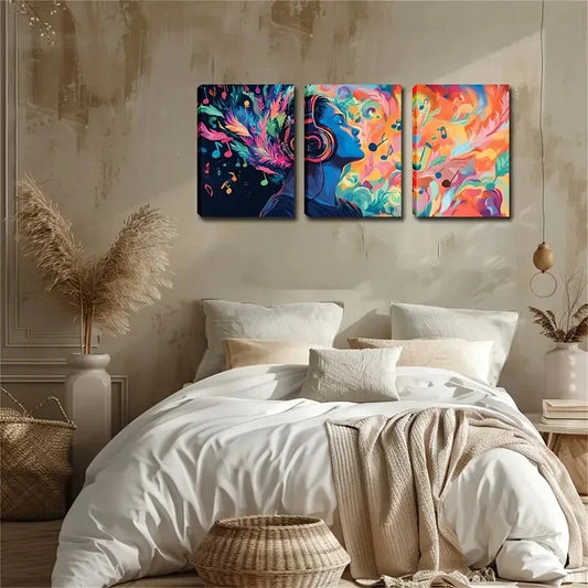 3pcs Warm Orange-Pink Notes Wall Art Set Canvas Framed 50x70cm - High Quality Print 100% Australian Made Wall Canvas Ready to Hang