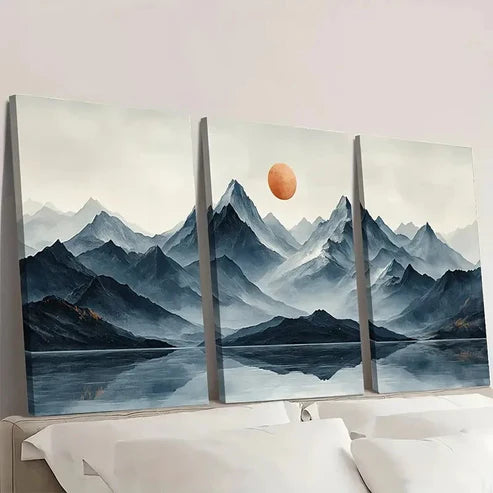 3pcs Mountain Landscape Triptych Black White  Wall Art Set Canvas Unframed - High Quality Print 100% Australian Made Wall Canvas - Bella Home Decor
