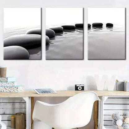 3pcs Simple Modern Black and White Stones Water Wall Art Canvas Unframed - High Quality Print 100% Australian Made Wall Canvas