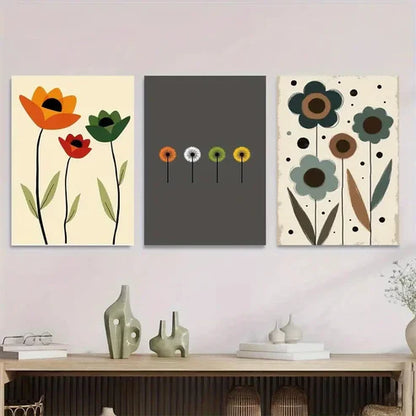 3pcs Modern Floral Vibrant Tulip, Dandelion Wall Art Set Canvas Unframed - High Quality Print 100% Australian Made Wall Canvas
