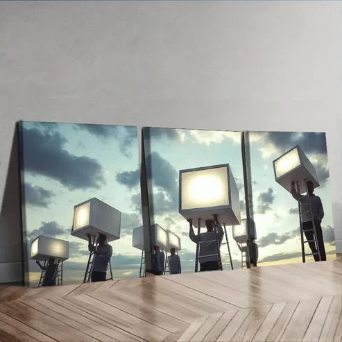 3pcs Modern Film Set Design with Lifting Lights Wall Art Set Canvas Unframed - High Quality Print 100% Australian Made Wall Canvas