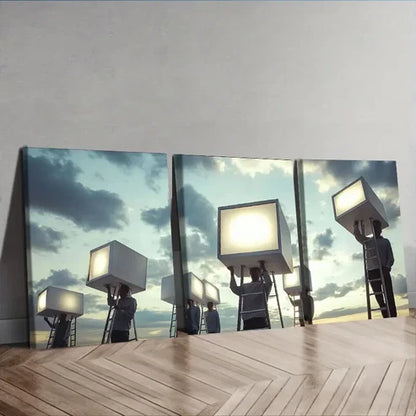 3pcs Modern Film Set Design with Lifting Lights Wall Art Set Canvas Unframed - High Quality Print 100% Australian Made Wall Canvas