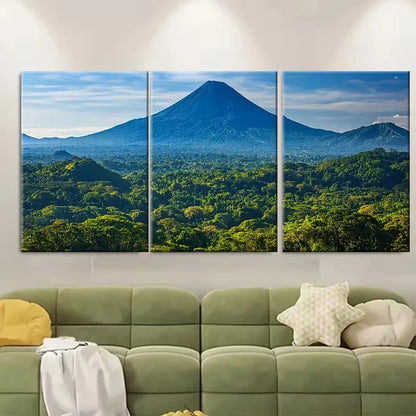 3pcs Lush Greenery & Majestic Volcano Metal Print Ready to Hang Art