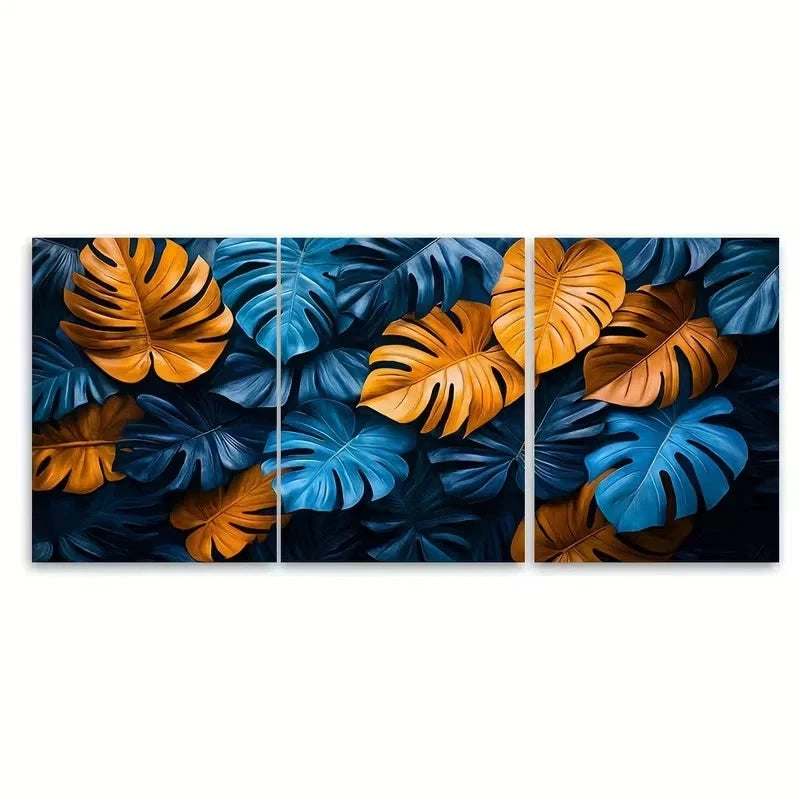 3pcs Large Tropical Leaves Wall Art Set Canvas Framed 60x90cm - High Quality Print 100% Australian Made Wall Canvas Ready to Hang