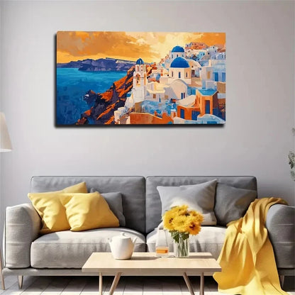 Blue And White House Wall Art Canvas Office Home Room Framed 120x60cm