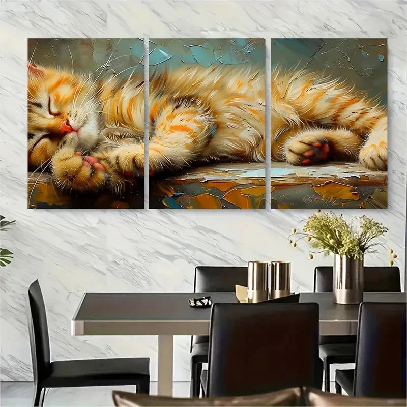 3pcs .Whimsical Orange Cat Metal Print Ready to Hang Art - Bella Home Decor