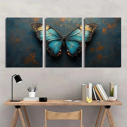 3pcs Featuring Butterfly Teal & Gray Wall Art Set Canvas Framed 50x70cm - High Quality Print 100% Australian Made Wall Canvas Ready to Hang