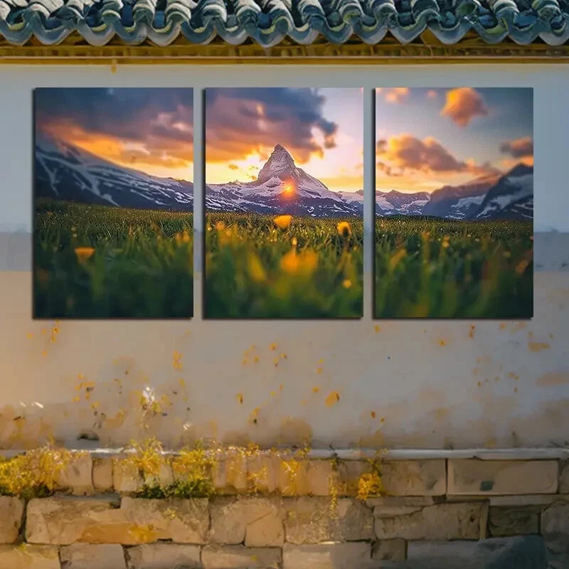 3pcs Snowy Mountain Peak with Cloudy View Metal Print Ready to Hang Art - Bella Home Decor