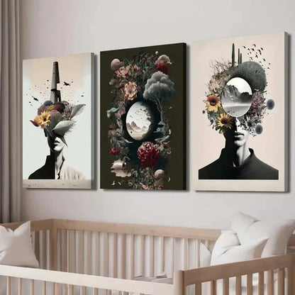 3pcs Head Portraits with Flower & Nature Wall Art Canvas Unframed - High Quality Print 100% Australian Made Wall Canvas