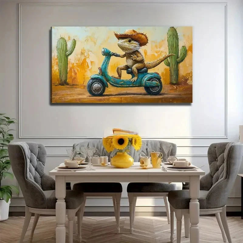 Chameleon Riding Electric Scoot Wall Art Canvas Office Home Room Framed 120x60cm