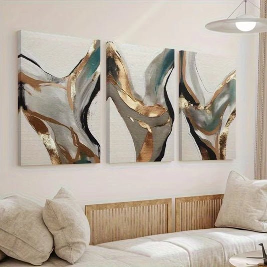 3pcs Abstract Golden & Blue Geometric I Wall Art Set Canvas Framed 60x90cm - High Quality Print 100% Australian Made Wall Canvas Ready to Hang
