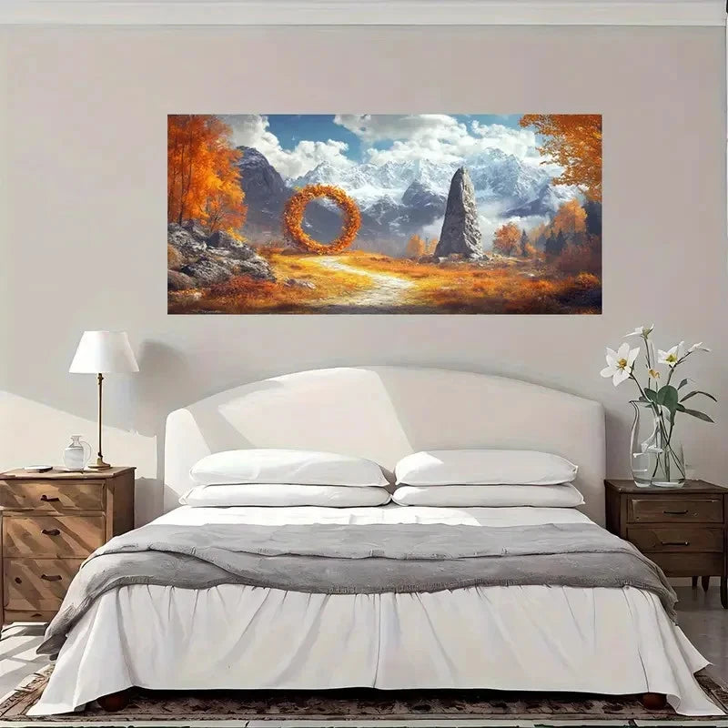 Golden Autumn Landscape Wall Art Canvas Office Home Room Framed 120x60cm