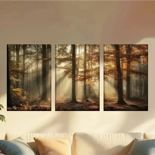 3pcs Quiet Foggy Forest in Autumn Wall Art Canvas Unframed – High Quality Print 100% Australian Made Wall Canvas