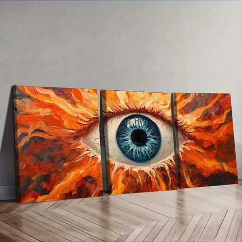 3pcs Striking Eyeball Design with Vibrant Flames Wall Art Set Canvas Unframed - High Quality Print 100% Australian Made Wall Canvas