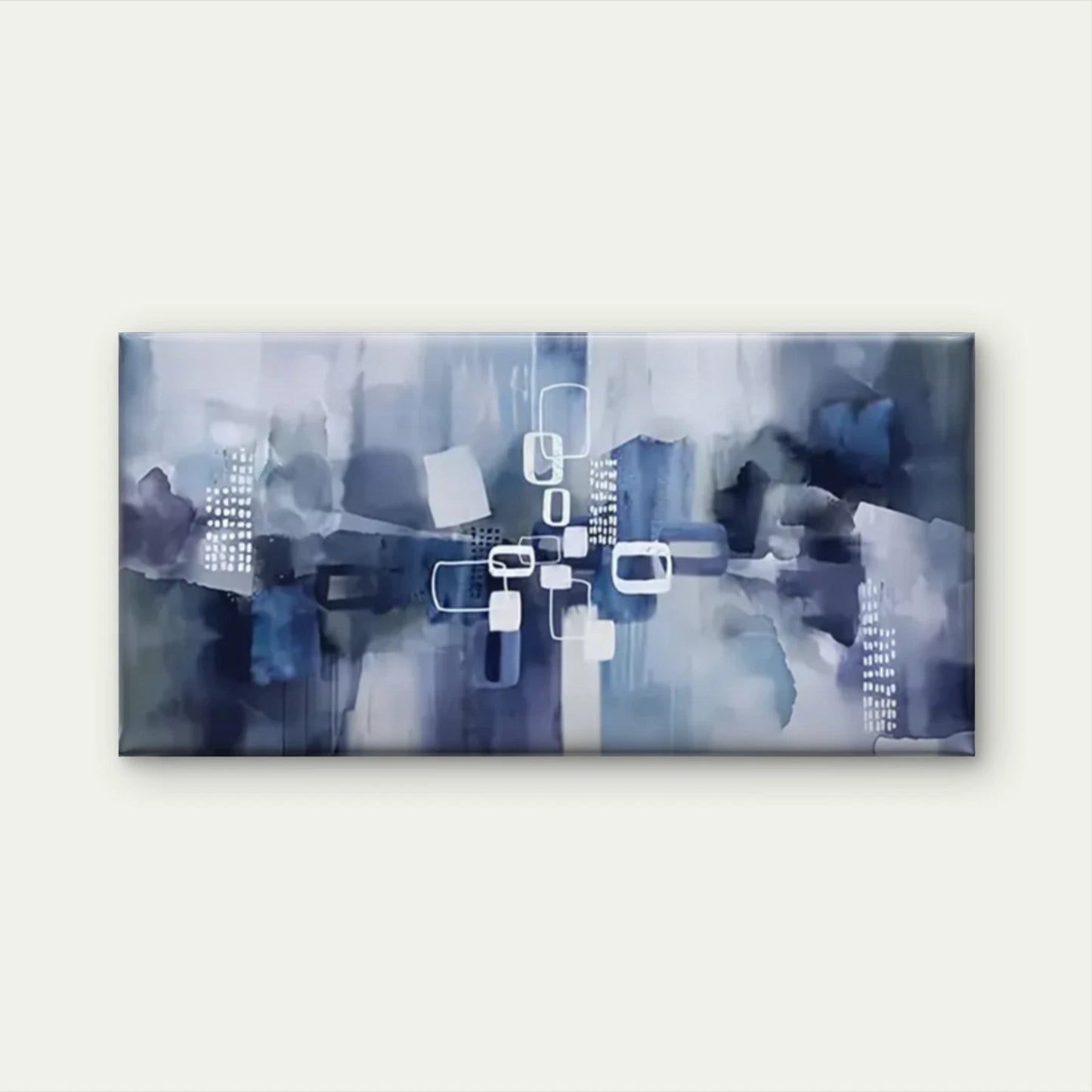 Blue & White Geometric Shapes Wall Art Canvas Office Home Room Framed 120x60cm