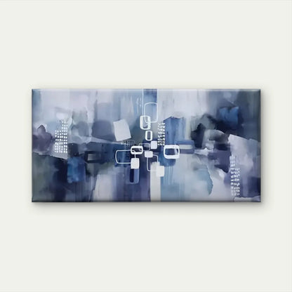 Blue & White Geometric Shapes Wall Art Canvas Office Home Room Framed 120x60cm