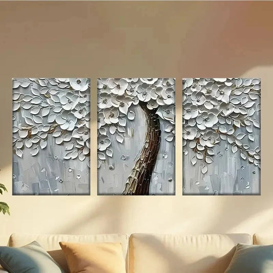 3pcs painting of a tree with white flowers Wall Art Set Canvas Framed 40x60cm - High Quality Print 100% Australian Made Wall Canvas Ready to Hang