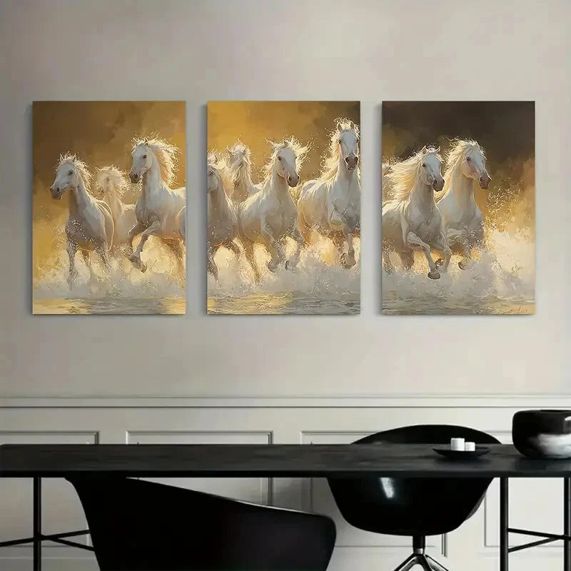 3pcs Galloping Horses Running the Sun Metal Print Ready to Hang Art - Bella Home Decor