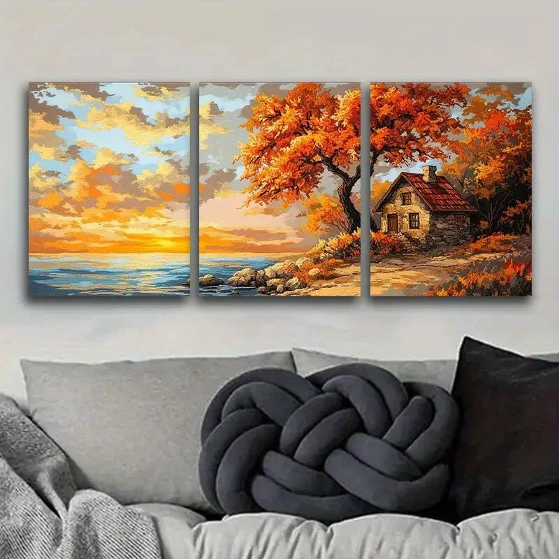 3pcs Vibrant Coastal Sunset Landscape Wall Art Set Canvas Framed 40x60cm - High Quality Print 100% Australian Made Wall Canvas Ready to Hang