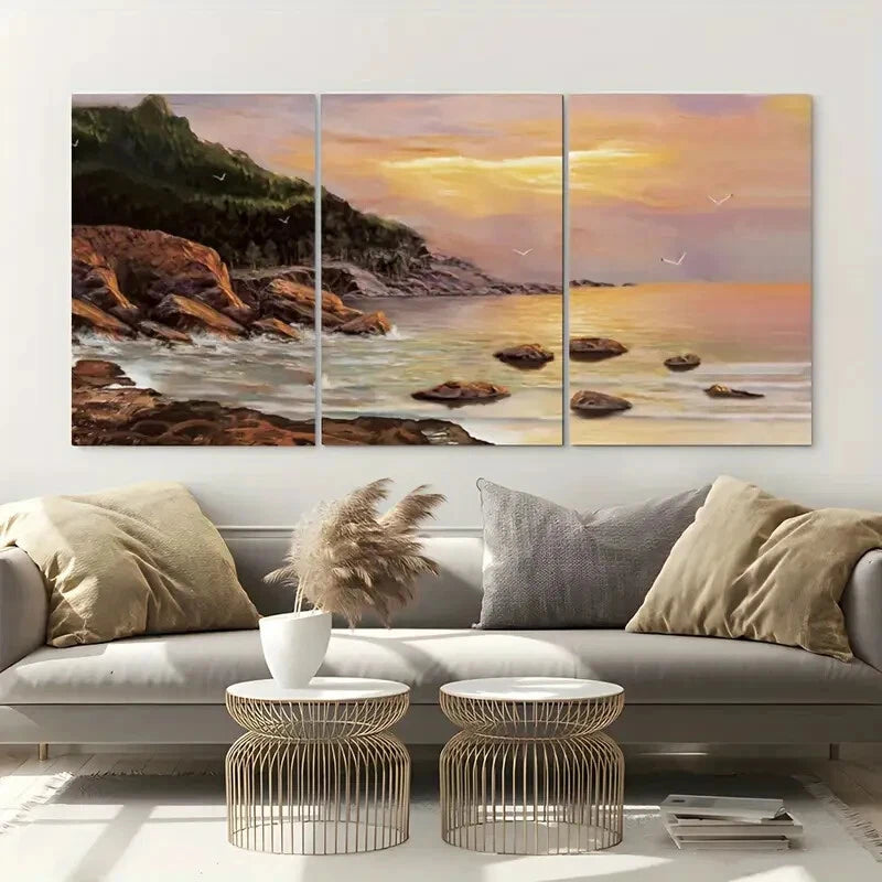 3pcs Sunset Beach and Mountain View Metal Print Ready to Hang Art - Bella Home Decor