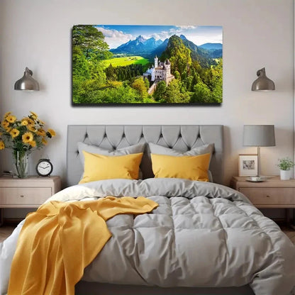 Castle In The Valley Wall Art Canvas Office Home Room Framed 120x60cm