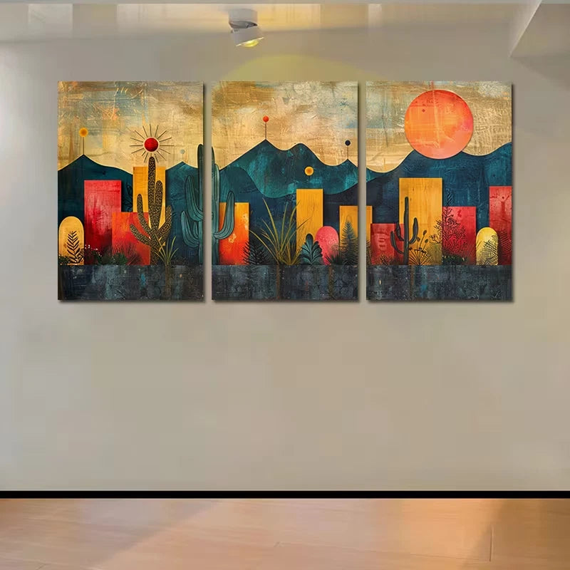 3pcs Vibrant Moon Plant Flowers Illustration Wall Art Set Canvas Framed 60x90cm - High Quality Print 100% Australian Made Wall Canvas Ready to Hang