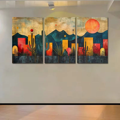 3pcs Vibrant Moon Plant Flowers Illustration Wall Art Set Canvas Framed 60x90cm - High Quality Print 100% Australian Made Wall Canvas Ready to Hang