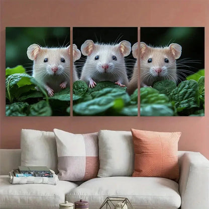 3pcs White Rats Painting Pets Portrait Wall Art Set Canvas Framed 60x90cm - High Quality Print 100% Australian Made Wall Canvas Ready to Hang