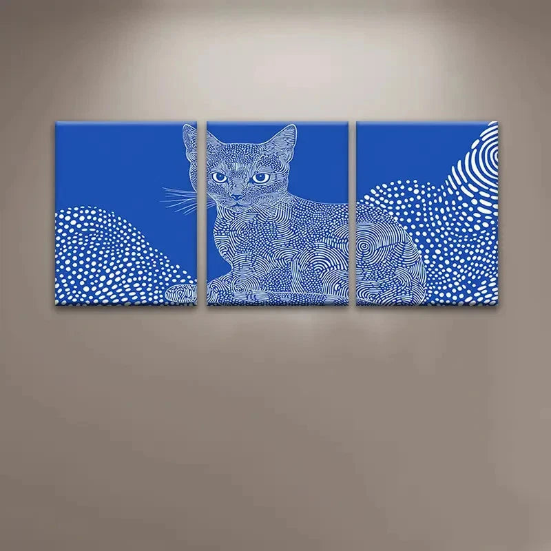 3pcs Blue Background with White Spot Kitten Metal Print Ready to Hang Art - Bella Home Decor