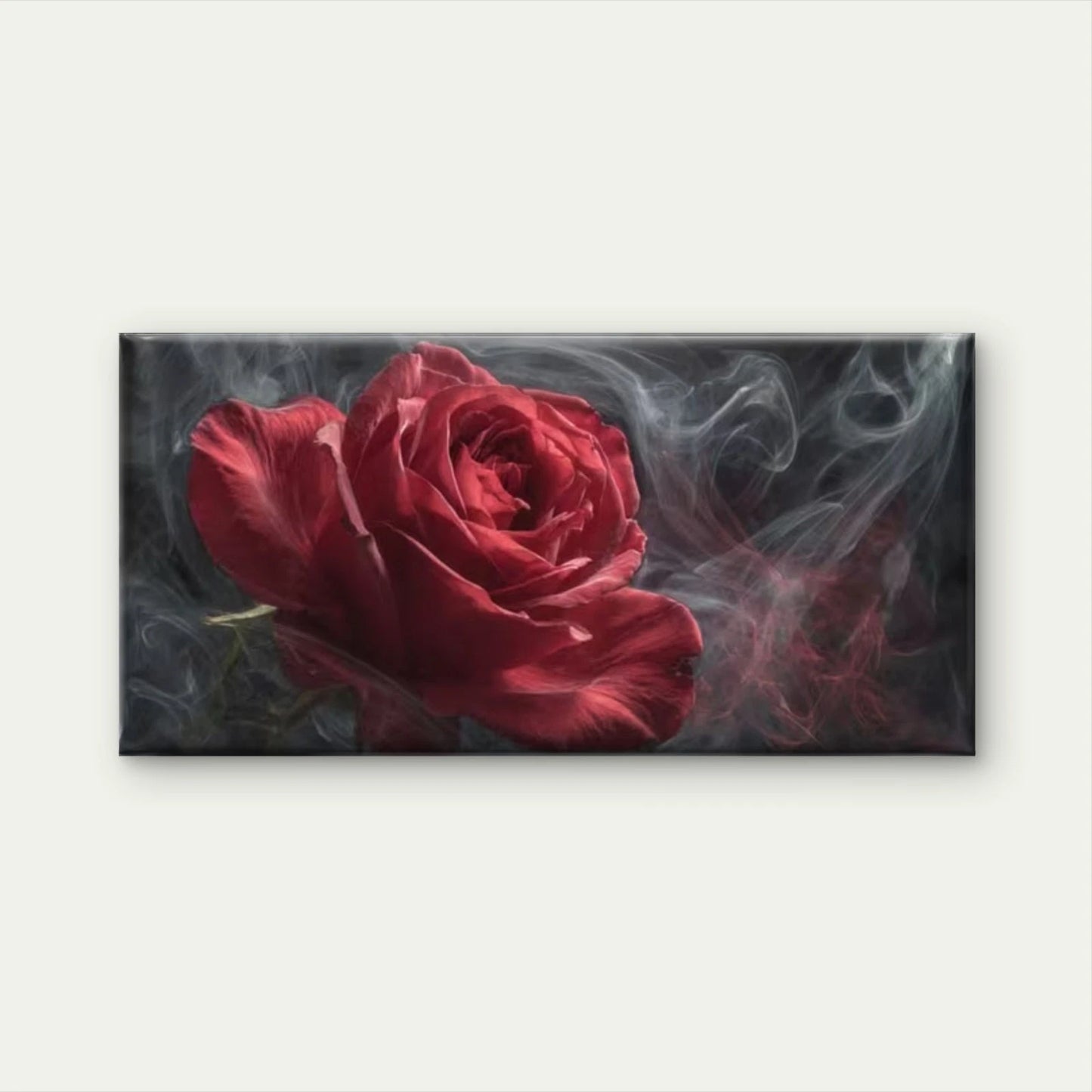 Red Rose & Smoke Floral  Wall Art Canvas Office Home Room Framed 120x60cm