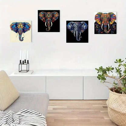 4pcs Colorful Elephant Wall Art Prints Wall Art Canvas Framed