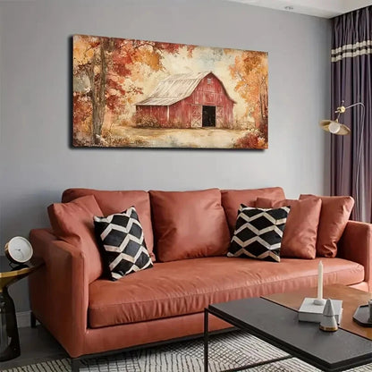 Red Barn Door Gray Roof Décor Wall Art Canvas Office Home Room Framed 120x60cm - Bella Home Decor